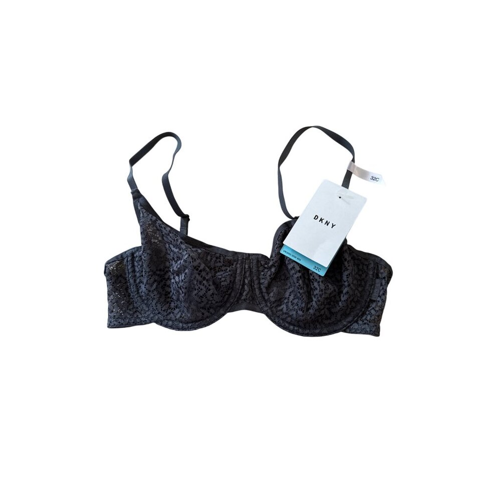 DKNY Bra Womens 32C Lace Black Unlined Demi Underwire
